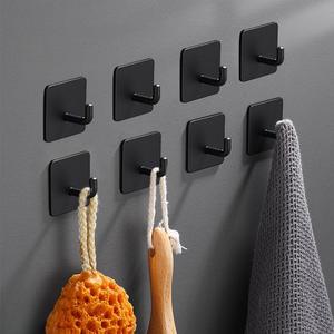 Adhesive Hooks for Hanging, Self-Adhesive Wall Hook for Key Hat Coat, No Drill Stick on Bathroom Towel Hooks, Shower Kitchen Door Home Outdoor 8 Pack, Black