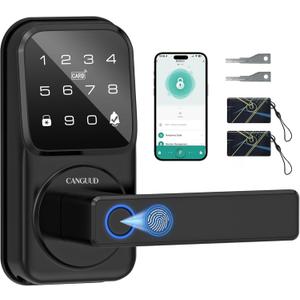 Smart Door Lock with Handle - Keyless Entry Door Lock for Front Door, Touchscreen Keypad Door Knob Lever Lock, Fingerprint Door Handle Lock, Auto Lock, App Control, Easy Installation