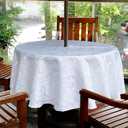 Damask Outdoor Tablecloth Water Resistant Polyester Fabric Table Cover with Zipper Umbrella Hole for Garden Patio Tabletop 60Inch Round,White