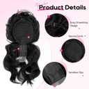 REECHO Messy Bun Hair Piece with Bangs 2-in-1 Drawstring Ponytail Extension Updo Wig & Hair Topper with Long Side Bangs, Natural-Looking Hair Bun Hairpieces for Women - Black