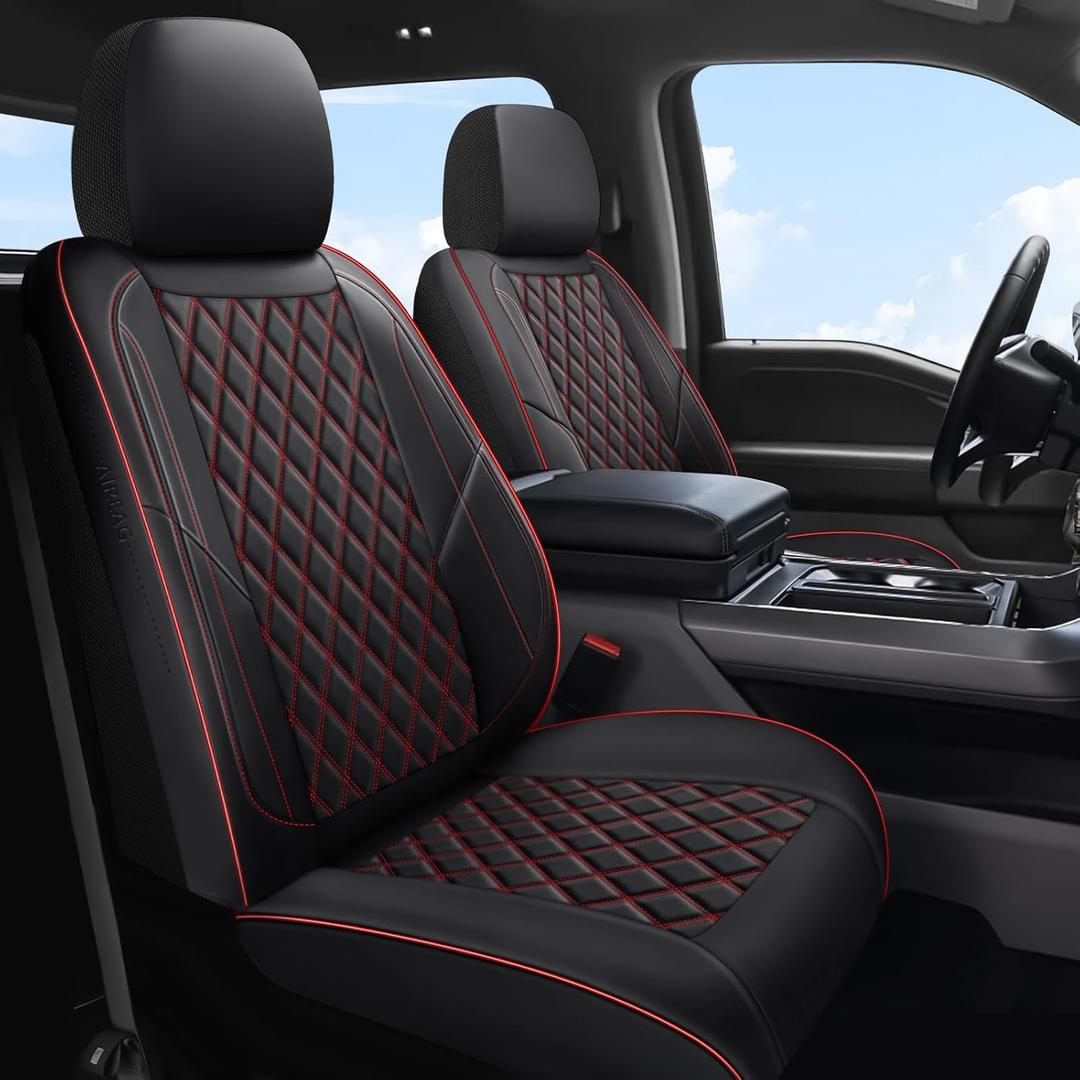 F150 Seat Covers, Custom Ford F150 Truck Seat Cover Fit for 2015-2025 F150 and 2017-2025 F250 F350 F450 Super Duty Crew Cab XL XLT Lariat King Ranch Platinum (Black red, Front and Rear(5 seats))
