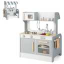 2 in 1 Kids Play Kitchen& Restaurant Double Sided Wooden Kitchen Playset Toddler Gray
