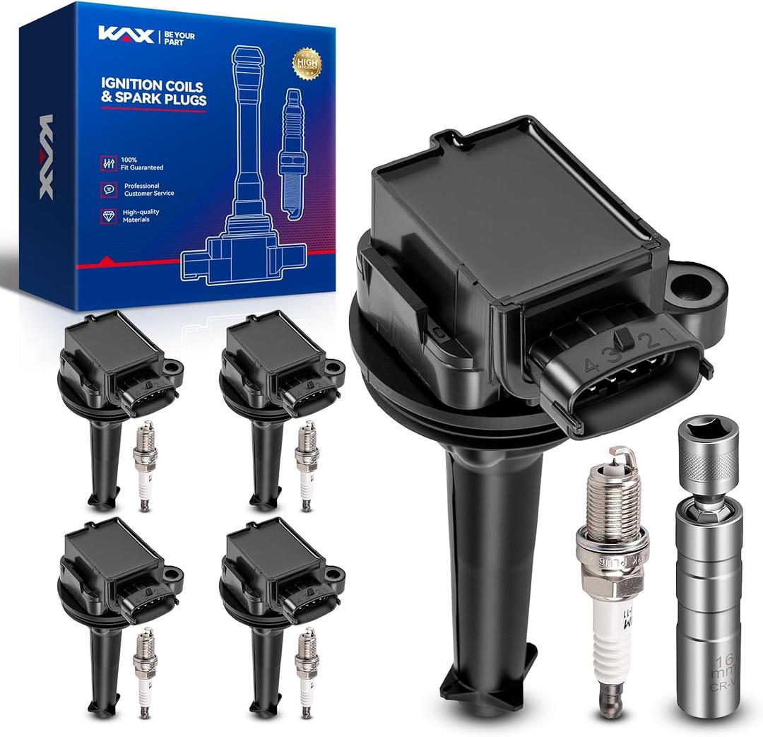 KAX Set of 5 UF341 Ignition Coil Pack & Iridium Spark Plugs w/Magnetic Socket for Volvo 2003-2006 XC90, XC70 1999-2006 V70, S80, S70 2007 V70 2.4L 2001-2005 S60 1999-2004 C70.