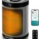 SereneLife Smart Space Heater  1500W Indoor Electric Heater with Thermostat, Remote Control, 12-Hour Timer, Wi-Fi Enabled PTC Ceramic Heating for Home and Office, Gray (5.9" x 5.9" x 9.5")