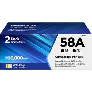 For HP 58A Toner Cartridge Black 2 Pack CF258A M428 M404 Toner (6000 Pages) | Replacement For HP 58A 58X Toner Cartridges Work With HP Laser Jet MFP M428fdn M428dw M428fdw Pro M404n M430f M406dn Printer