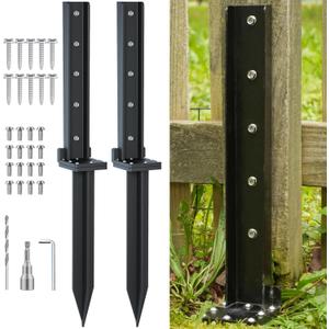 2-Pack Fence Post Repair Kit Heavy Duty 32in Fence Post Anchor Thickened 13 Stainless Steel Screw-Connected for Repairing Tilted and Broken Wooden Post