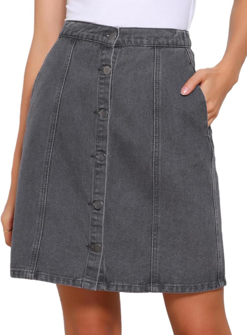 Allegra K Women's Denim Skirts 2026 Summer Casual A-Line Short Button Down Jean Skirt (Medium)