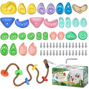 TOPNEW 30PCS Rock Climbing Holds with 6.56FT Climbing Rope - Climbing Rocks for Indoor/Outdoor Kids Adults Rock Wall, Play Set & Playground Gym