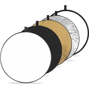 K&F Concept 5-in-1 Light Reflector 32"(80cm) Photography Diffuser Collapsible Portable for Studio and Outdoor Lighting Gold Silver White Black Translucent