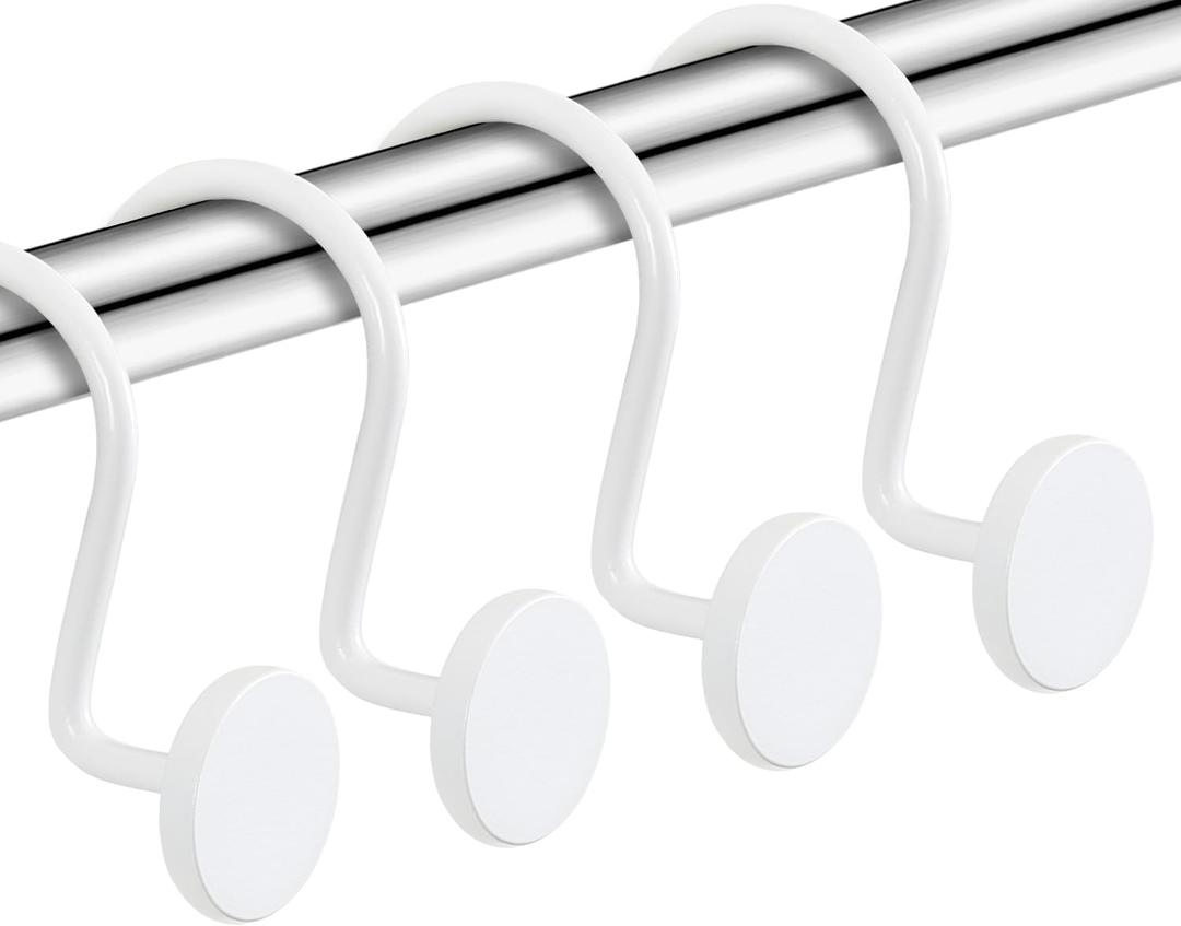 CHICTIE White Shower Curtain Hooks, Rustproof Shower Curtain Rings for Bathroom, Metal Shower Hooks for Shower Curtain Rod, Modern Decorative Shower Curtain Hangers Set of 12, Round Heavy Duty Design