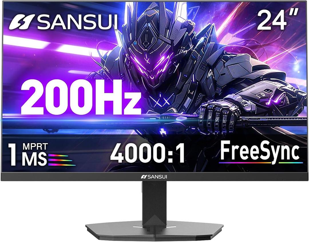 SANSUI 24" 1ms 160Hz Gaming Monitor, FHD 1080P Computer Screen, FreeSync Sync, 4000:1 Contrast, 110% sRGB, HDMI & DP Ports, VESA Mount, HDMI Cable Included