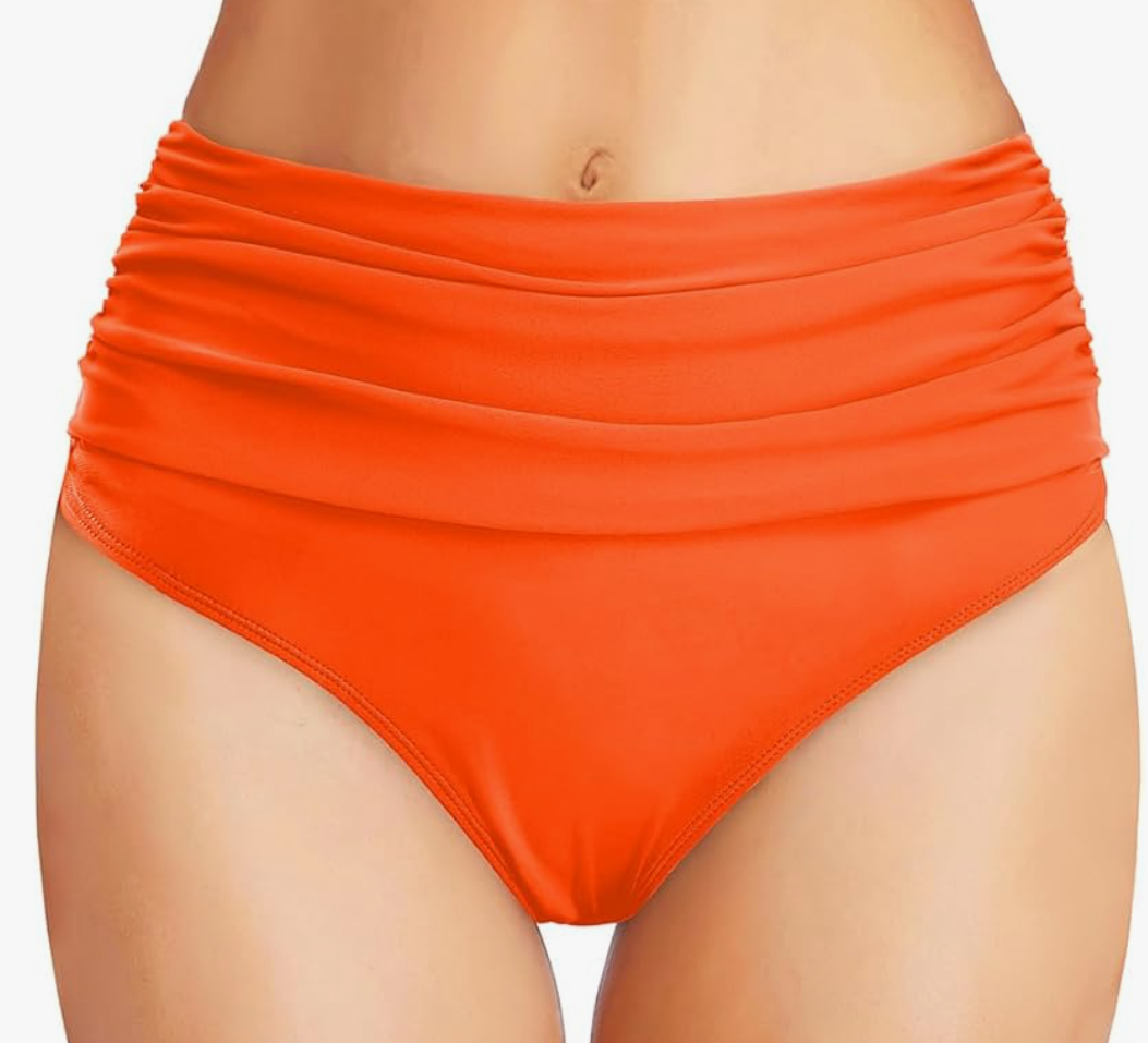 Tempt Me Women's High Waisted Bikini Bottom Tummy Control Ruched Bathing Suit Swim Bottom Size M