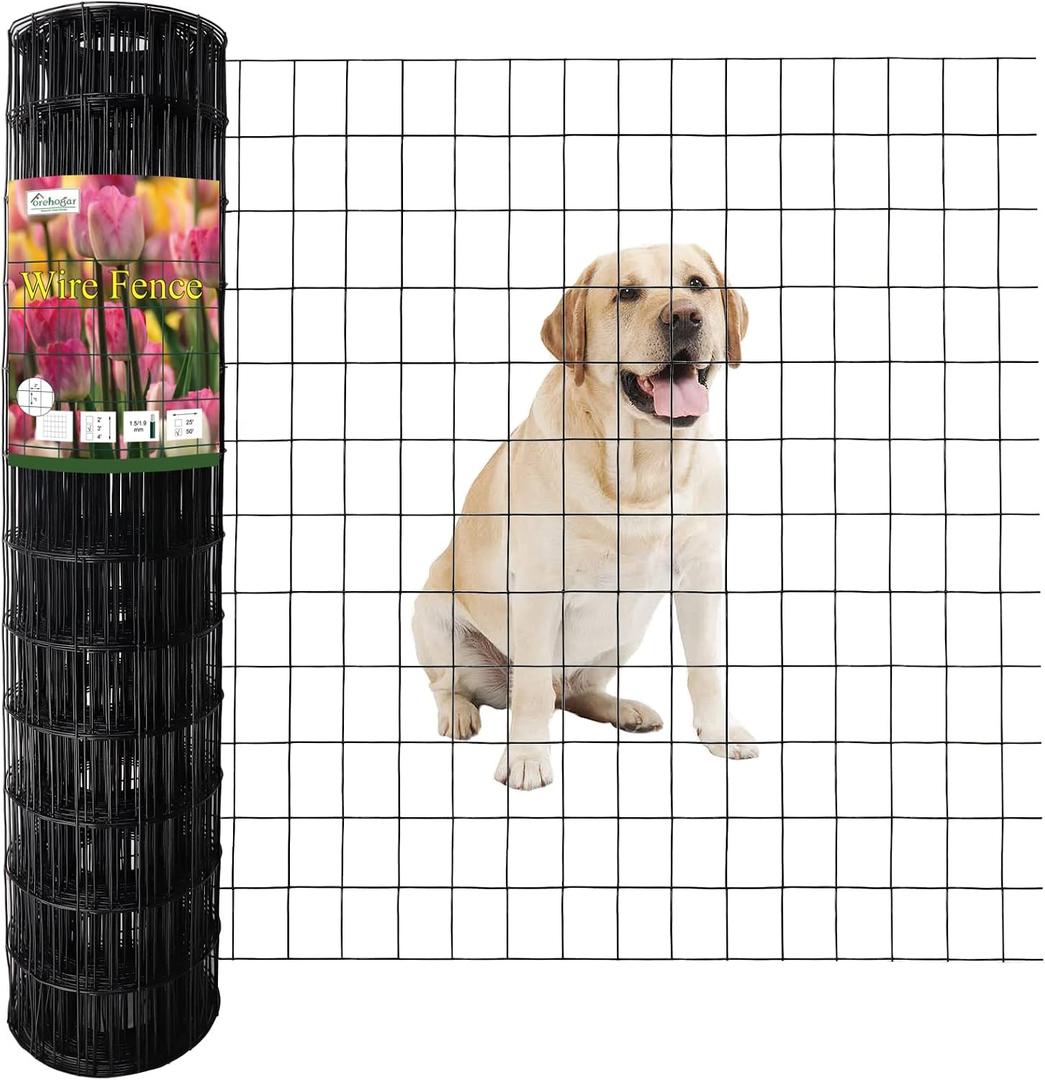 FOREHOGAR Black PVC Coated Welded Wire Fence 36 Inch x 50 Foot, 2 Inch x 3 Inch 16GA, Garden Border Fencing Roll Vinyl Coating Metal Wire Mesh for Yard Vegetable Plant Protection Poultry Netting
