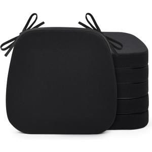 Shinnwa Chair Cushions for Dining Chairs 6 Pack, Non-Slip Kitchen Chair Cushions with Detachable Straps and Machine Washable Cover, Set of 6, 17x16x2in, Black