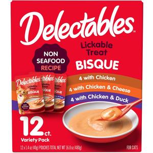 Delectables Bisque Non-Seafood Lickable Wet Cat Treats, Variety Pack, 12 Count (Pack of 1) Best By: Jun/27/2027