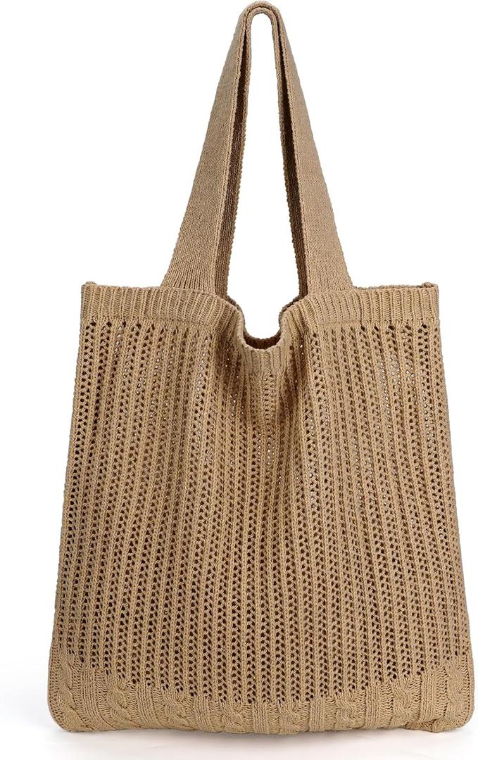 KPX Crochet Tote, Beach Mesh Knitted Shoulder Bag - Large Aesthetic Hobo Bag for Women - Summer