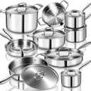 EWFEN Stainless Steel Cookware Set, 3 Ply 17 Piece Stainless Steel Pot and Pan Set, Oven Dishwasher Safe | Induction Compatible Frying Pans, Saucepans, Saute Pan & Stock Pot, PFOA, PTFE & PFOS Free