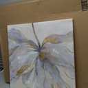 Goldfoilart Floral Wall Art Gold Flower Canvas Pictures with Foil Embellishment Painting Grey Print Framed Artwork for Bedroom Bathroom Living Room Office Wall Decor 24" x 24"