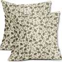 Olive Green Floral Pillow Covers 18x18 Set of 2 Vintage Rustic Old Style Cute Small Flower Green Cream Print Decorative Outdoor Pillowcases Farmhouse Throw Cushion Case Decor for Couch Sofa Bed