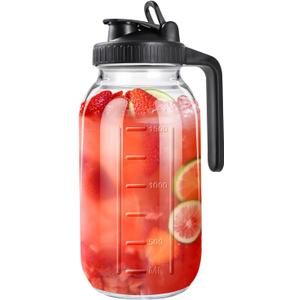 64oz Glass Pitcher with Lid, 2 Quart Mason Jar Pitchers with Lid and Spout, Wide Mouth Breast Milk Pitcher Glass Jug Sun Tea Pitchers, Cold Brew Coffee pitcher, Fridge Container for Water, Juice, Tea (Black)