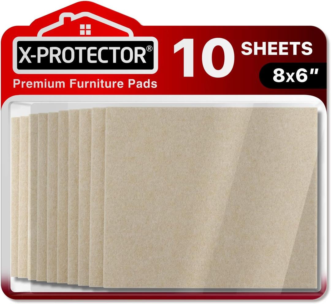 Felt Furniture Pads X-PROTECTOR 10 PCS - Premium 8 x 6 x 1/5 Heavy Duty Beige Felt Sheets! Cut Large Furniture Pads to The Size You Need - The Best Felt Floor Protectors for Any Hard Floor!