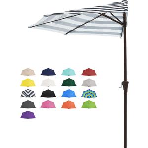 JEAREY 9ft Half Umbrella Outdoor Patio Umbrella Market Umbrellas with Crank, 1/2 Round Wall Umbrella 5 Sturdy Ribs UV Protection for Pool Garden Balcony Deck, Black & White Strip