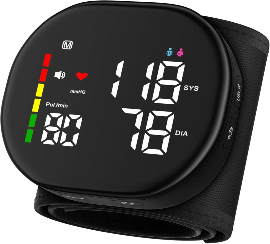 Double love Wrist Blood Pressure Monitor for Home Use - Upgraded Large LED Screen, Dual User 240 Memories with Carrying Case, Voice Broadcast, Adjustable bp Cuff (13.5-19.5cm) - Black
