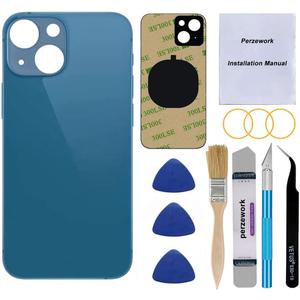 Perzework OEM Back Glass Replacement for iPhone 13 6.1 inch (Blue) All Carriers with Pre-Installed Adhesive and Professional Repair Tool Kits