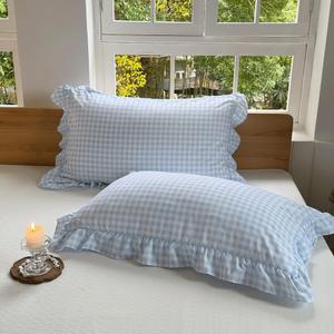 NSNLGSGC Light Blue Ruffled Plaid Gingham Queen Size Pillow Shams 20"x30"
Set Of 2, Checked, Pre-Washed, Microfiber, Farmhouse