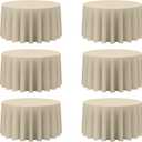 BRILLMAX 6 Pack Beige Round Tablecloths 120 Inch for 60” Tables - 150 GSM Polyester Fabric, Floor Length Drop, Water, Stain & Wrinkle Resistant Cloth Cover for Wedding Reception Banquet Dining