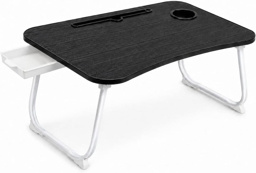 Multi-Feature Lap Desk with Cup Holder Tablet Slot and Storage Drawer - Portable Foldable Laptop Table for Bed Sofa and Floor - Metal Folding Legs 4 Colors