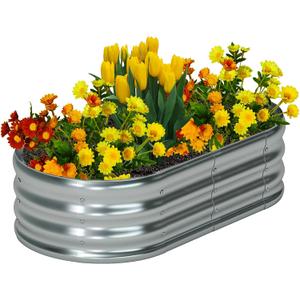 Zizin 1 Pack Galvanized Raised Garden Bed Metal Oval Raised Garden Beds Outdoor Planter Box for Vegetables (4x2x1.3FT, Silver)
