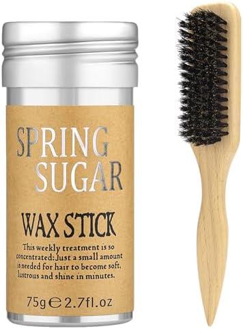 SPRINGSUGAR Slick Back Hair Brush & Hair Wax Stick Set for Slick Back – Boar Bristle Brush for Sleek, Control, Flyaways & Baby Hairs – Wax Stick for Women Sectioning & Parting