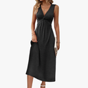 Women's V Neck Front Knotted Dresses Summer Sleeveless A Line Sundress Beach Party Vacasion Dress Outfits L