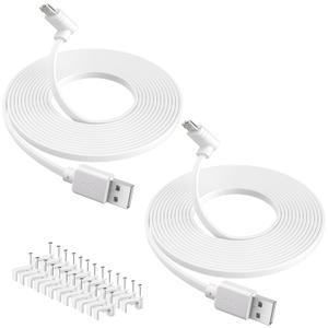 Camera Power Cable 35FT (2-Pack), Compatible with Wyze Cam Pan V3, Arlo Essential, Blink Outdoor (3rd Gen), 90 Degree L-Shape Micro USB Power Extension Charging Cable with 25 Pcs Cable Nails