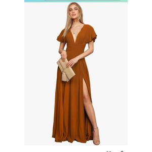Women Summer Dresses Sexy V-Neck Maxi Dress Tiered Silhouette with Flutter Sleeve Backless Elastic Waist Flowy Dress, S