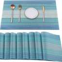 HeloHo Blue Placemats Set of 8,Vinyl Table Place Mats Stain Resistant Foldable Placemats Washable Wipeable Placemat for Kitchen Dining Table Decoration Indoor Outdoor.