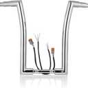 MoKitDora Sportster Dyna Softail Pre-wired Handlebar 16" Rise Bars 1-1/2" Fat 1" Clamp Ape Hanger for 1996-2006 Harley XL 883 1200 Road King FLHR, Chrome