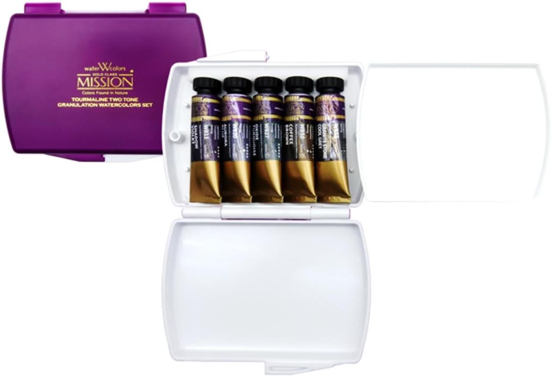 Mijello Mission Tourmaline Two-Tone Granulation Water Color Paint Unique texture Color retention Good Pigmentation for dramatic effect Art work & Craft_ MGC-0405W_5 Colors Winter Set