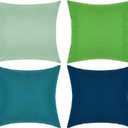 Pack of 4 Decorative Outdoor Waterproof Throw Pillow Covers ONLY Square Garden Cushion Cases for Patio, Couch, Tent and Sofa, 18 x 18 Inches, (Blue-Green, Blue, Green, Light Green)