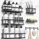 YASONIC Shower Caddy, 6 Pack Large Capacity shower Organizer with Soap Holder and 12 Hooks, Rustproof Shower Shelves for Inside Shower, No Drilling&Sleek Bathroom Organizers and Storage (Black)
