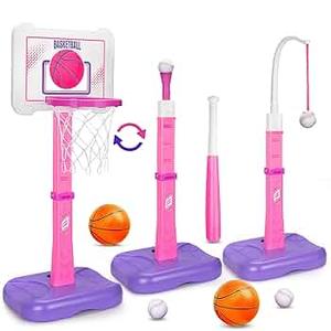 Toddler Basketball Hoop Indoor for Age 1-3, Height Adjustable Poolside Basketball Hoop with 3 Balls, Mini Basketball Hoop Sport Toys Birthday for Toddler Girl 1-4 Years Old, Pink