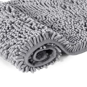 Lukery Chenille Bathroom Rugs Microfiber Bath Rugs Machine Washable Bathroom Mat Plush Bath Mats Winter Bathroom Rug Non Slip Washable Kitchen Rugs Door Mat Floor Mats (20"x32",Light Grey)