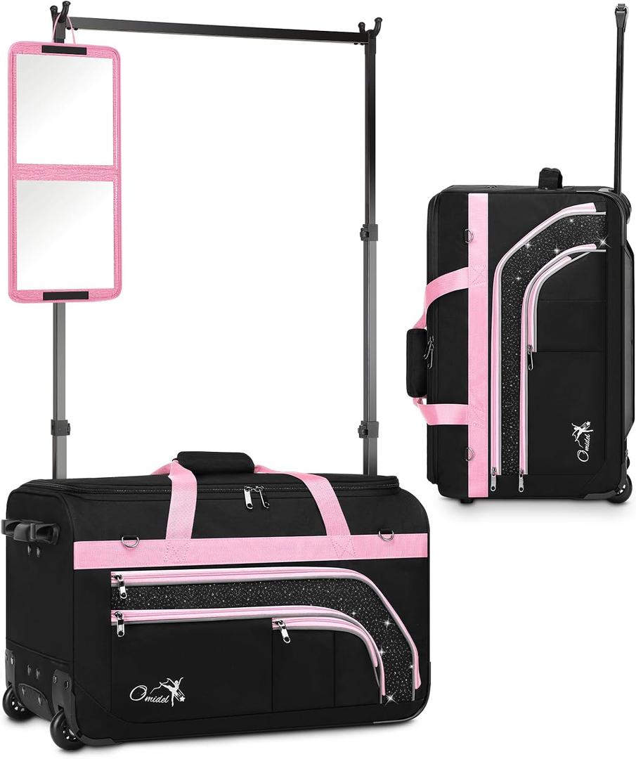 Dance Bag with Garment Rack, 23" Rolling Dance Suitcase Competition Duffle Bag with Garment Rack & Wheels | Versatile Compartments, Upgraded Stable System for Dance Shows, Travel, Cheer, Recital