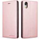 QLTYPRI for iPhone XR Case, Premium PU Leather Cover TPU Bumper with Card Holder Kickstand Hidden Magnetic Adsorption Shockproof Flip Folio Wallet Case for iPhone XR (6.1 inch) - Rose Gold