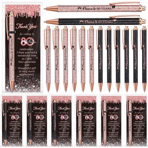 Sayglossy 30 Sets 80th Birthday Supplies for Guests Include 30 Cheers to 80 Years Ballpoint Pens with 30 Thank You Cards 50 OPP Bag and 50 Twist Ties Office School Birthday Anniversary Party Favors (Rose Gold)