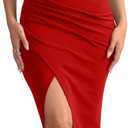 GOBLES Women's Elegant Strapless Ruffle Shoulder Short Sleeve Side Split Bodycon Ruched Formal Dress, L