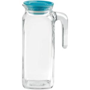 Bormioli Rocco Glass Frigoverre Jug With Teal Airtight Lid, 1 Liter, Pitcher With Hermetic Sealing, Easy Pour Spout Handle For Water, Juice, Iced Coffee & Iced Tea. (Multicolor)