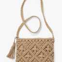 Woven Crossbody Bag for Women, Cotton Macramé Purse with Tassels, Boho Crochet Beach Summer Handbag for Vacations, 10” x 8”
