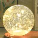 Crackle Globe LED Lamp Battery Operated with Timer, Lighted Glass Orb for Living Room & Festival Christmas Decoration, Indoor Glowing Night Light Sphere Table Lamp for Mother's Gift, Glass Ball Light (6 inch)